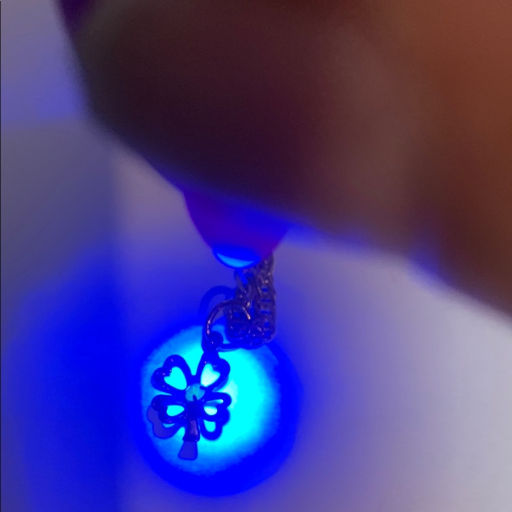 Gold Clover Pendant Necklace with Uranium glass center stone call outs!!